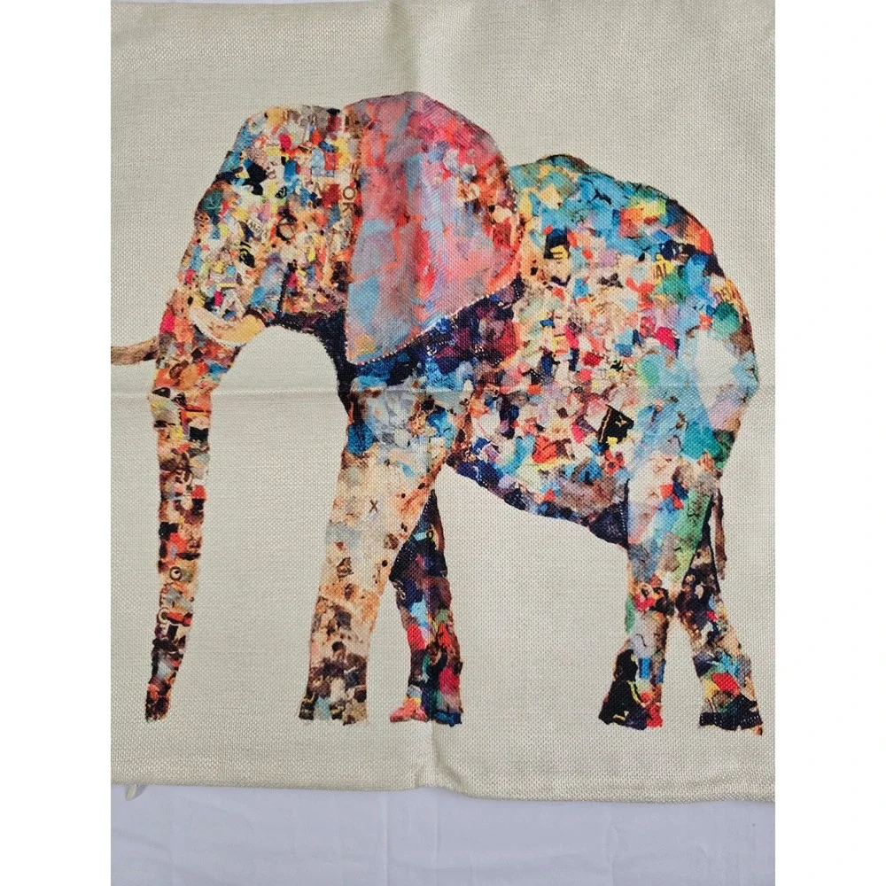 Set of 4 Elephant Throw Pillow Covers 18x18 Watercolor Mandala Boho Linen Blend